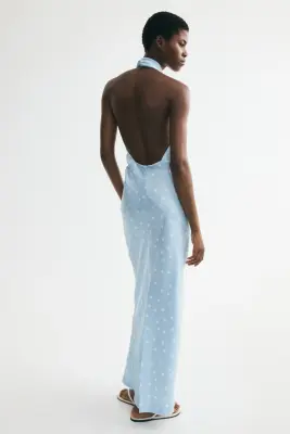 Robe à encolure bénitier - Bleu clair/pois — photo 3