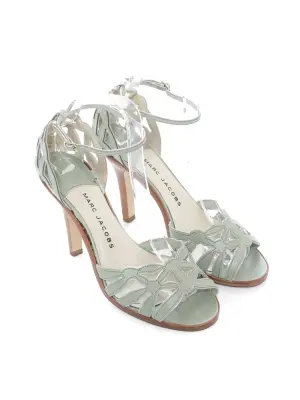 Sandales à talon en cuir ajouré vert d'eau Prix boutique 350€ Taille 39 — photo 2