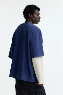 T-shirt Oversized Fit - Bleu foncé — photo 3
