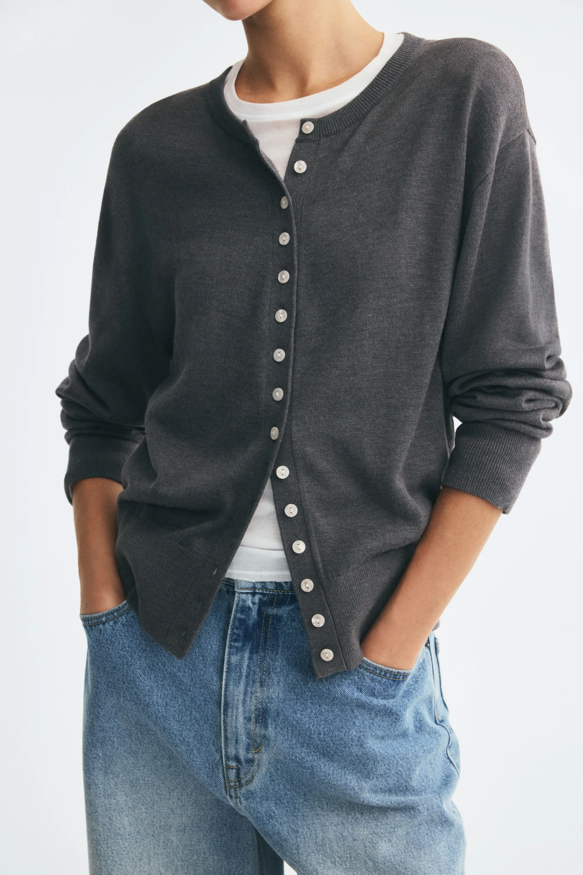 Gilet en maille fine - Gris foncé chiné