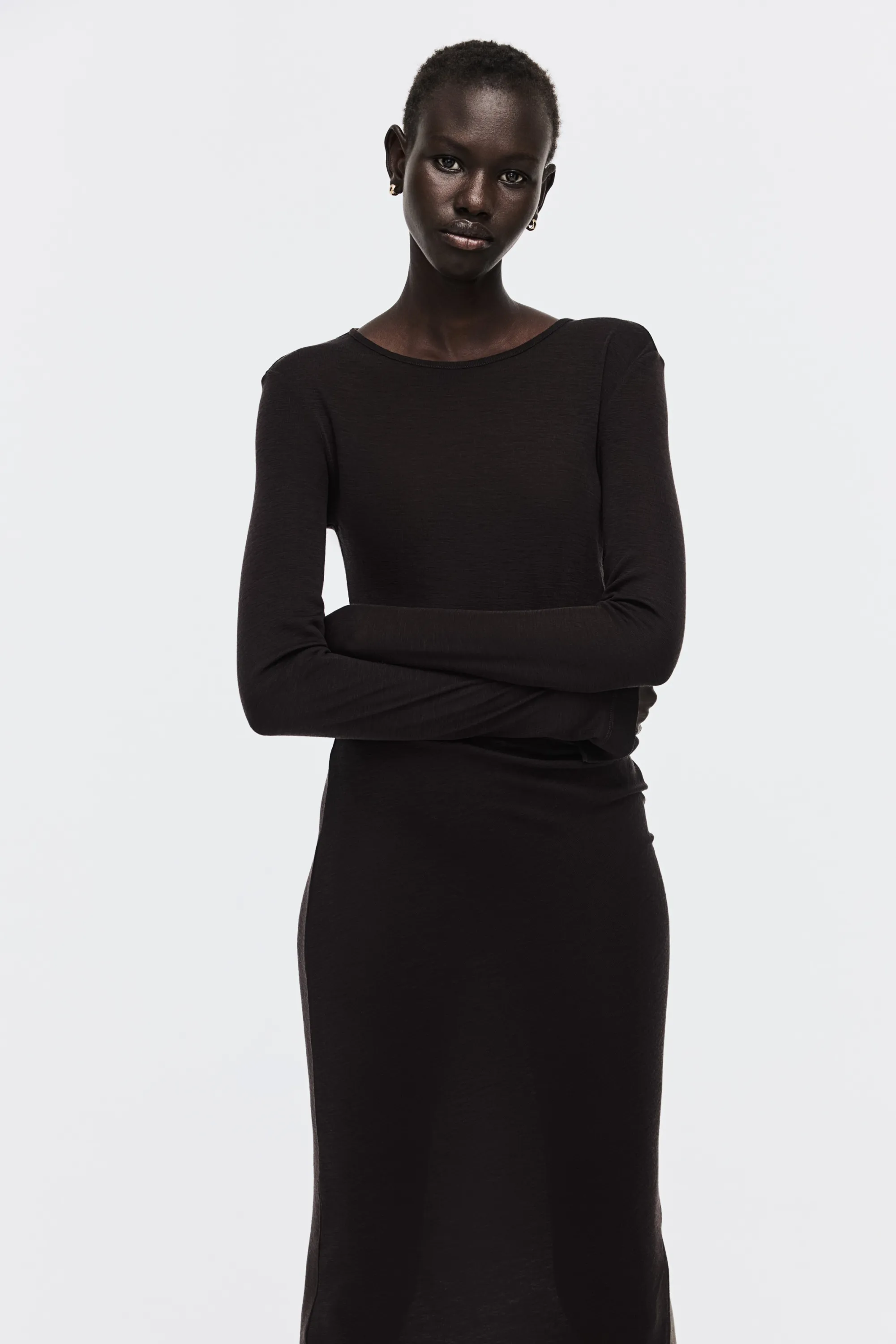 Robe longue en laine - Marron foncé