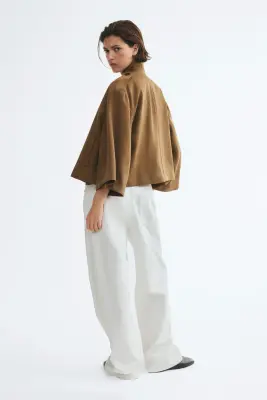 Manteau cape en lin mélangé - Vert olive foncé — photo 2