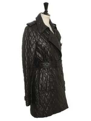 Manteau trench en cuir noir matelassé avec ceinture Prix boutique 5900 € Taille S — photo 3