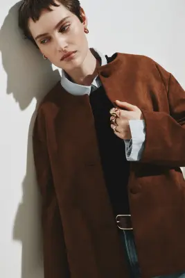 Veste sans col - Marron — photo 3