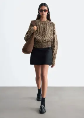 Pull en mélange de laine et de coton - Marron chiné — photo 1