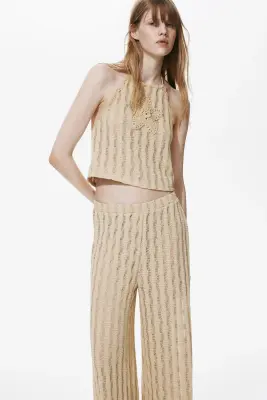 Pantalon en maille avec taille élastique - Beige — photo 1