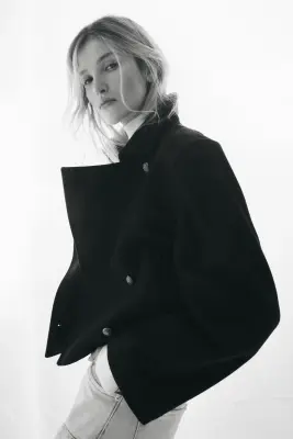 Veste à col entonnoir en laine mélangée - Noir — photo 4