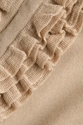 Crop top asymétrique à volants ruchés - Beige — photo 4