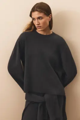 Pull oversize en maille fine - Gris foncé — photo 1