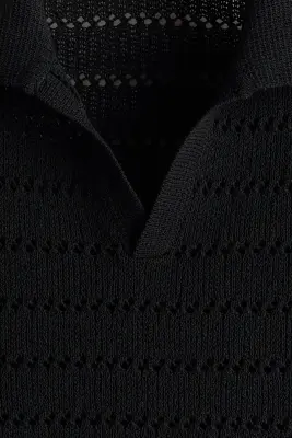 Polo Relaxed fit en maille ajourée - Noir — photo 4