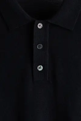 Polo Regular Fit en laine mérinos - Bleu marine — photo 5