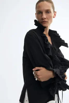 Blouse ruchée en coton - Noir — photo 3
