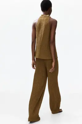 Pantalon large à effet froissé - Beige foncé — photo 3