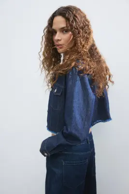 Veste courte en denim - Bleu denim foncé — photo 3