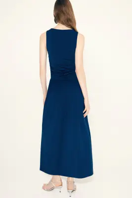 Robe en jersey à effet drapé - Bleu marine — photo 3