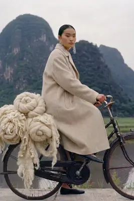 Manteau Leen en laine écrue chinée — photo 2