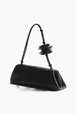 Sac porté épaule avec pompon décoratif - Noir — photo 3