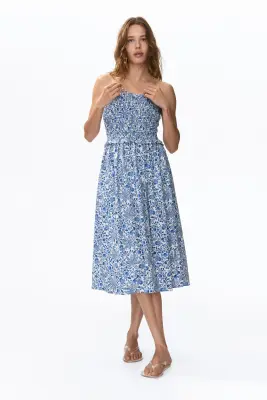 Robe bandeau avec corsage smocké - Bleu/fleuri — photo 2