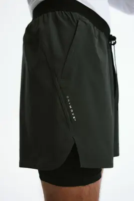 Short de sport superposé DryMove™ - Olive foncé/noir — photo 4