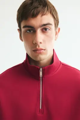 Sweat Relaxed Fit avec col zippé - Rouge — photo 2
