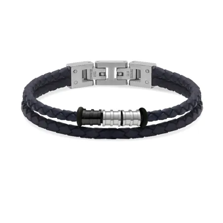 ROCHET - Bracelet GENTLEMAN Cuir tressé bleu et perles Acier 8mm x 21cm HB8006A