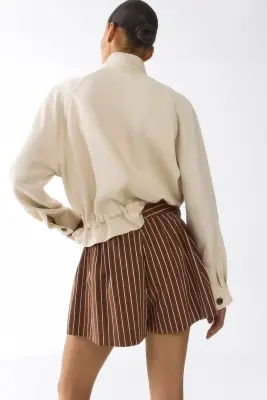 Short chic en coton - Marron/rayé — photo 2