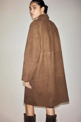 Manteau 3/4 en cuir velours - Marron foncé — photo 2