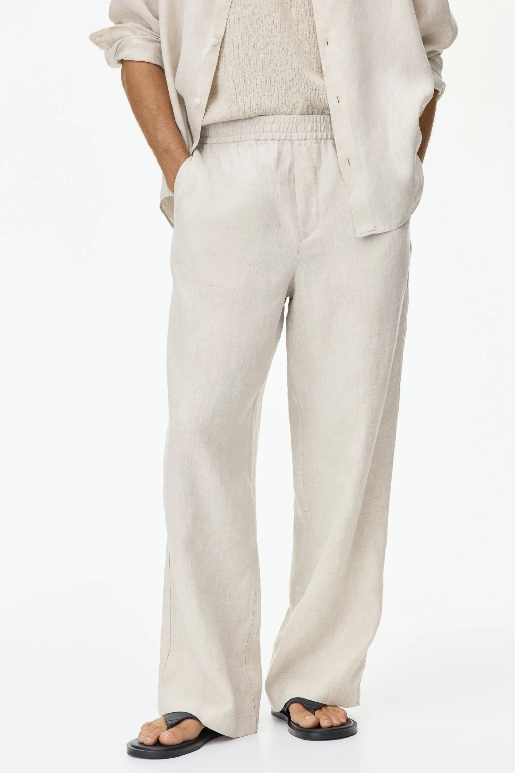 Loose Fit Linen trousers - Beige clair