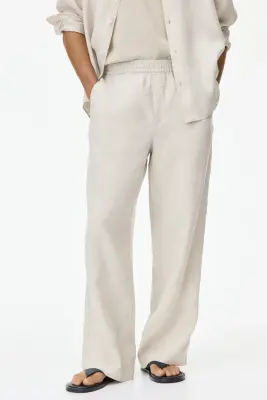 Loose Fit Linen trousers - Beige clair — photo 1