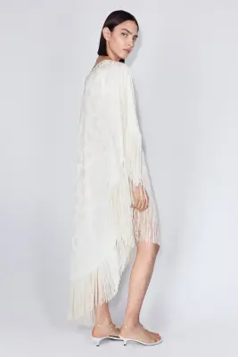 Robe caftan asymétrique avec franges - Crème — photo 2