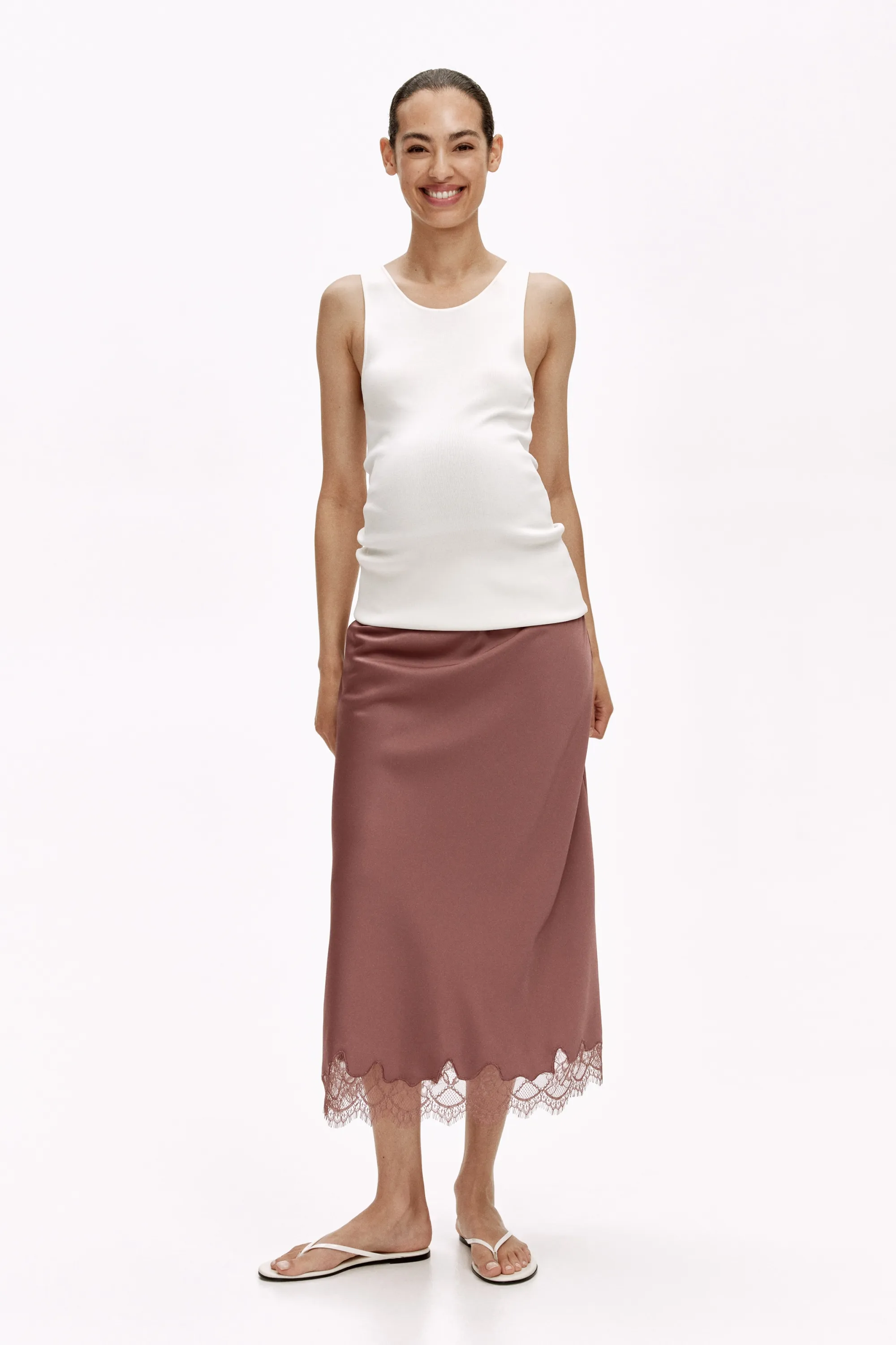 MAMA Slip skirt avec dentelle - Rose ancien foncé