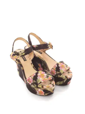 Sandales compensées et plateforme fleuri noir, rose et vert Prix boutique 575€ Taille 36 — photo 3