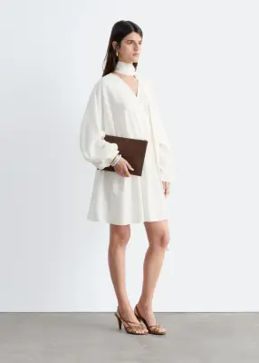 Robe portefeuille courte avec foulard - Blanc — photo 3