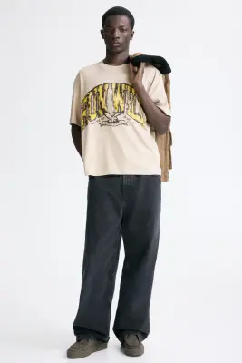 T-shirt imprimé Loose Fit - Beige/Run Wild — photo 2