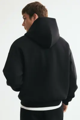 Veste à capuche zippée Oversized Fit en interlock - Noir — photo 3