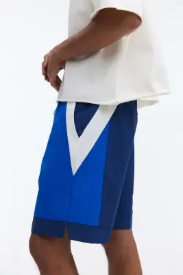 Short de survêtement Loose Fit - Bleu foncé/color block — photo 3