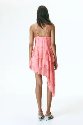 Robe asymétrique en mousseline - Rose/fleuri — photo 2