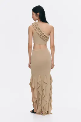 Jupe volantée en maille - Beige — photo 2