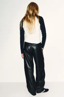 Pantalon à jambes ballon en tissu enduit - Noir — photo 3