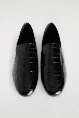 MOCASSINS EN CUIR IMITATION CROCO - NOIR / IMITATION CROCO — photo 1
