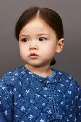 Veste matelassée en denim - Bleu denim/fleuri — photo 1