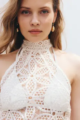 Top asymétrique en dentelle avec dos nu - Ivoire — photo 3