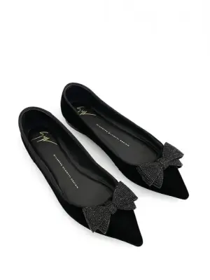 Ballerines bout pointu en suede noir noeud cristal Prix boutique 700€ Taille 37 — photo 1
