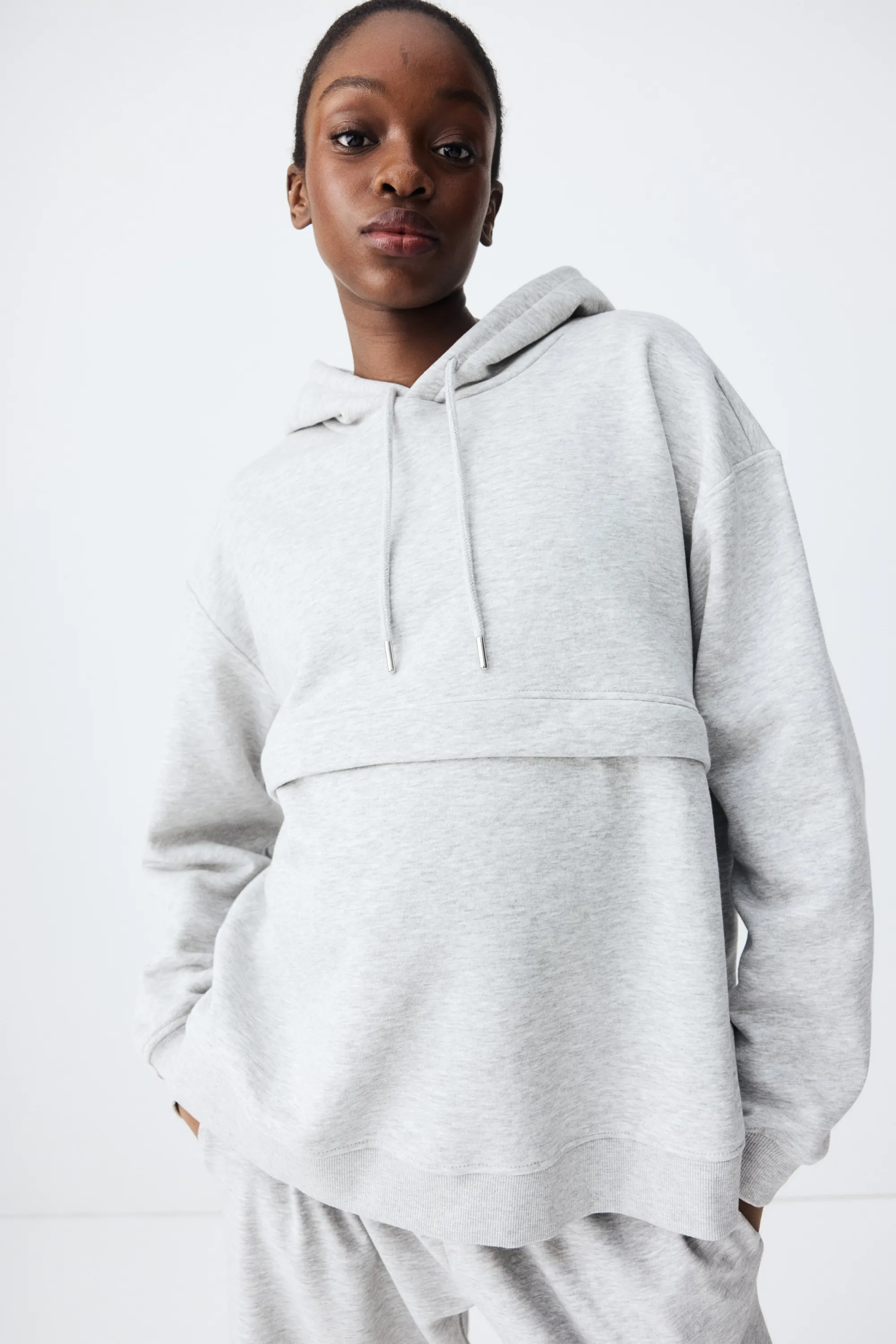 MAMA Hoodie d'allaitement Before & After - Gris clair chiné