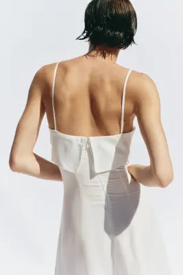 Robe à bretelles fines en lin mélangé - Blanc — photo 4