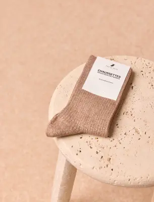 Chaussettes lurex côtelées - Moka — photo 1