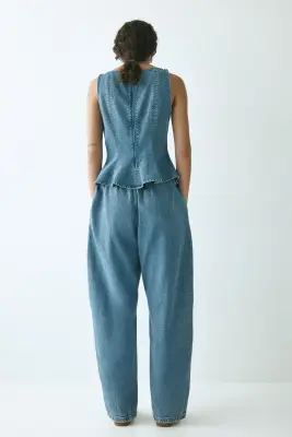 Pantalon en denim avec jambes barrel - Bleu denim — photo 2