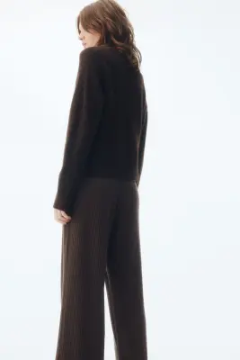 Pantalon large en maille côtelée - Marron — photo 4