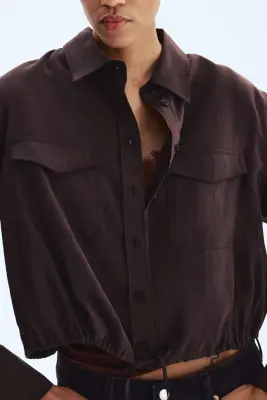 Chemise avec cordon de serrage - Marron foncé — photo 2