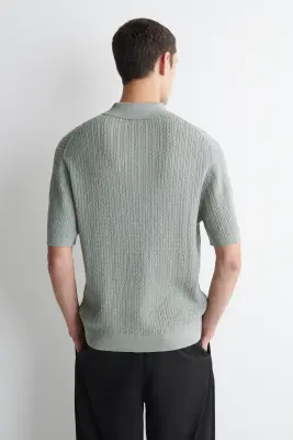 POLO EN MAILLE TORSADÉE DE COTON ET LIN - GRIS — photo 4